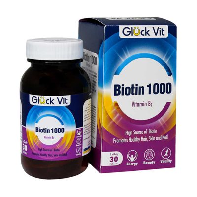 قرص بیوتین 1000 میکروگرمی گلوک ویت 30 عددی Gluck Vit Biotin 1000 mcg 30 Tabs